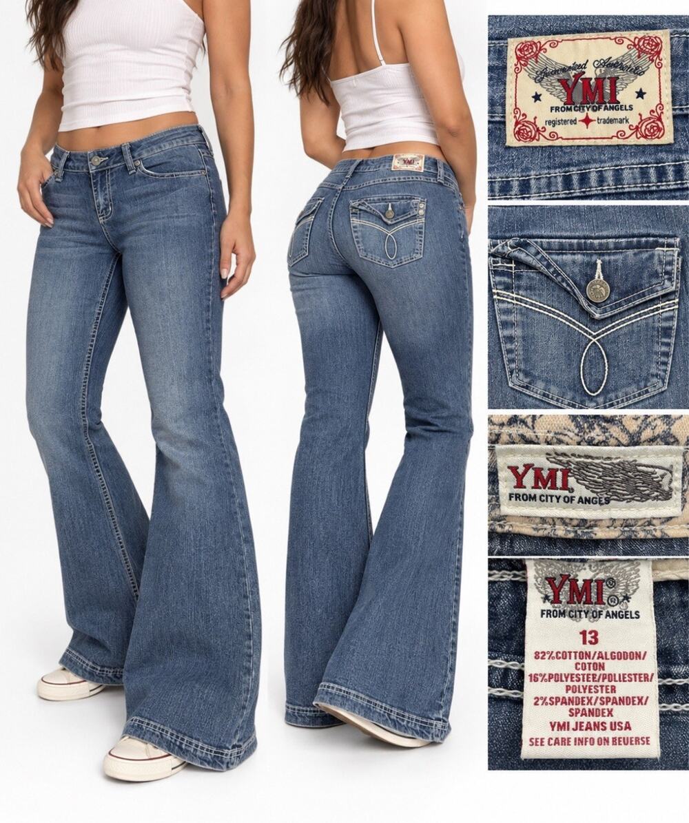 Y2K Indie Sleaze 2000s YMI Low Rise Flare Jeans Size 13 Medium Wash Denim Skater